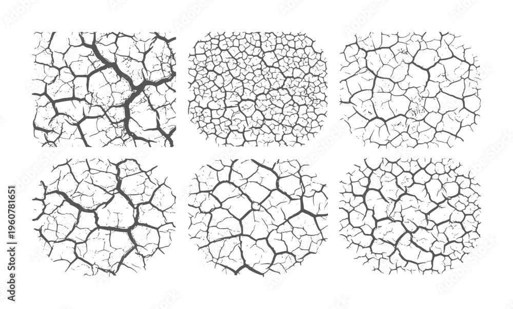 Obraz premium Six dark grey cracked earth textures white pattern