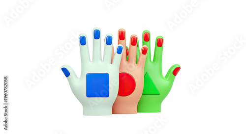 3D Hands with Geometric Shapes and Colored Fingernails