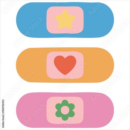 Hippie Trendy Aesthetic Design with Retro Style Band Aids from Seventies and Eighties