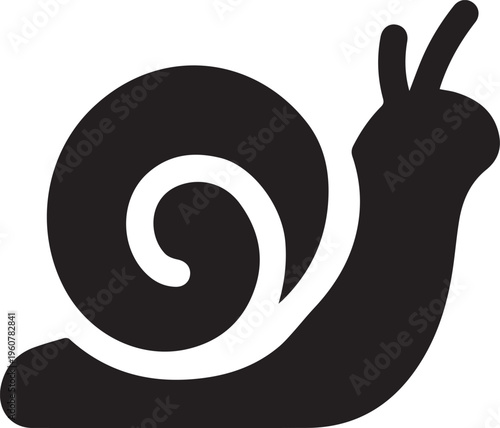 Simple silhouette of a snail in profile on a white background, representing slowness and nature