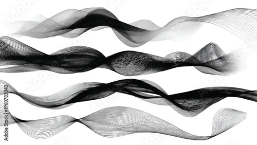 Set of multi layer data flow silhouettes with overlapping streams and directional paths