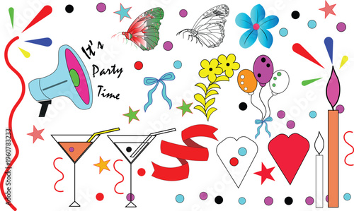 Seamless floral pattern with hearts and butterflies, flowers and candles in a pink romantic spring design for wallpaper and decoration