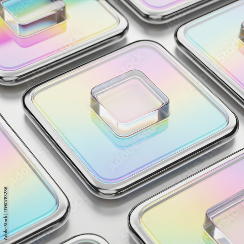 Abstract translucent buttons with a subtle iridescent glow.
