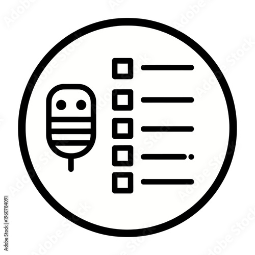 Vector of a microphone and checklist icon enclosed in a circular border.