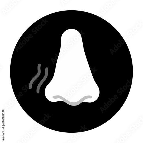 Vector of a large nose emitting smoke on a black circular background
