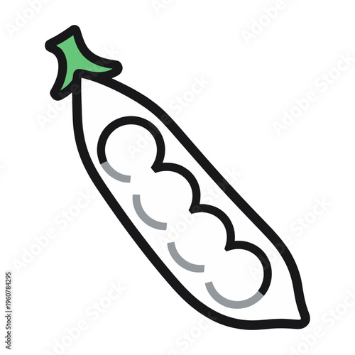 Green vector of a pea pod with visible peas inside