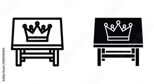 Crown icon on a table, royal furniture symbol, vector illustration