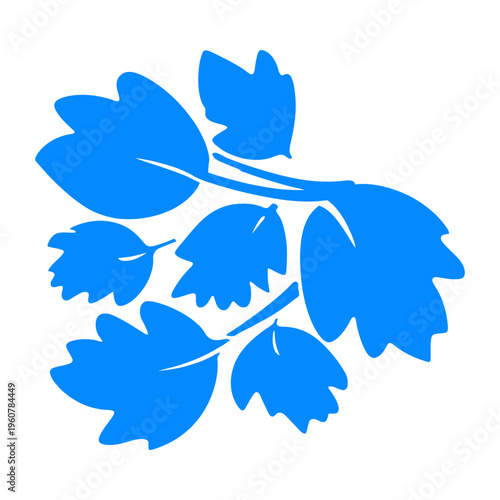 Blue vector of a branch with leaves designed in a clean style