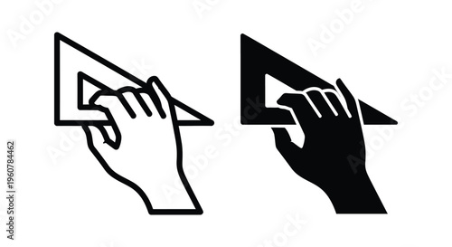 Hand holding a triangle ruler icon set