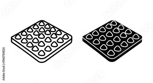 Waffle icon set, isometric style vector illustration of a waffle grid with square shape and rounded corners