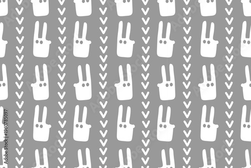 Beautiful seamless pattern with a white rabbit and arrows. Festive and cheerful ornament. Flat vector design. For textiles, packaging, backgrounds, or websites. Easter.