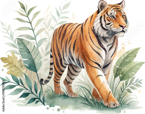 Watercolor Tiger Clipart, Hand-Painted Jungle Animal, illustration isolated on white background
