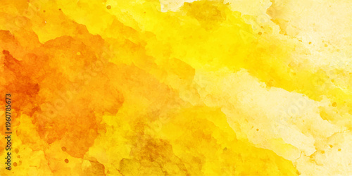 A vintage watercolor painting design features an aged orange and yellow paint texture on grunge paper art canvas to create an abstract textured light pattern backdrop