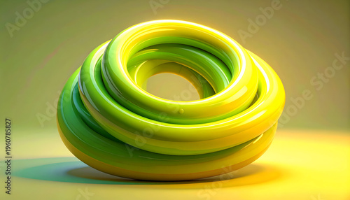 Green circular torus knot 3D render art geometric looping studio shot background art
