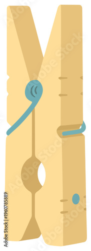 Clothespin wooden laundry clip with hanging spoon simple household vector icon
