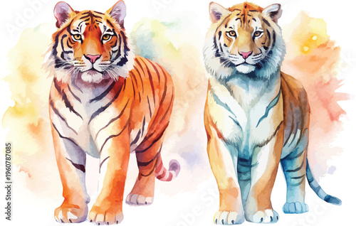 Hand-Painted Tiger Watercolor, Wild Jungle Animal Art, Isolated Vector Illustration