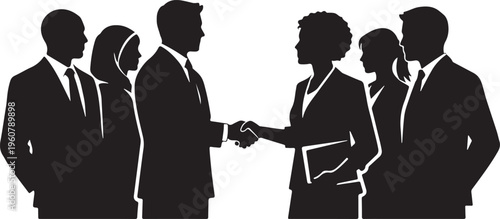 Silhouette of diverse team shaking hands in agreement