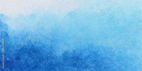 A serene abstract backdrop of blue grunge watercolor paint splashes creates a cold winter liquid texture resembling frozen frost and ice on a glass window surface