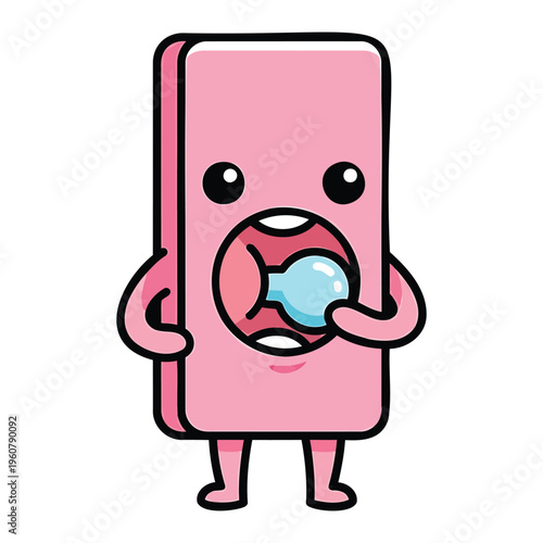 Cartoon pink chewing gum sticker character