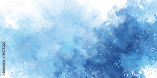 Beautiful abstract watercolor blue sky and clouds texture featuring a bright summer day with fluffy white cloudscape and clear light in a heavenly nature atmosphere