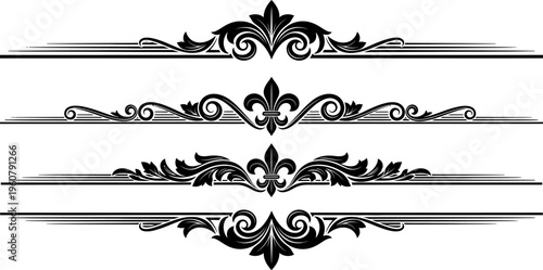 Ornate floral design elements with fleur de lis motifs