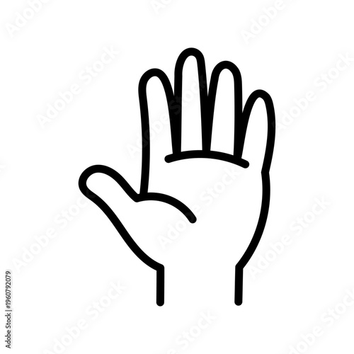 Icône de main ouverte en style outline minimaliste. Illustration vectorielle simple représentant un geste neutre, salut, stop ou interaction