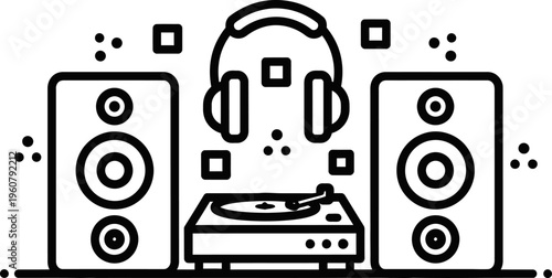 Dj setup with headphones and speakers