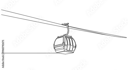 Minimalist Cable Car Gondola Line Art Drawing