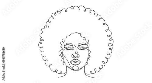 Minimalist Black Woman Portrait Line Art, Afro Hairstyle, Beauty Face Drawing
