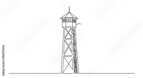 Minimalist Line Art Drawing of a Guard Tower on White Background