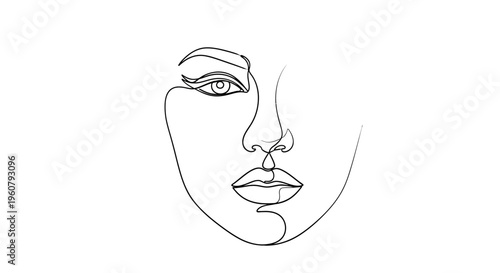 Minimalist Line Art Face Drawing, Abstract Woman Portrait, Single Line Sketch