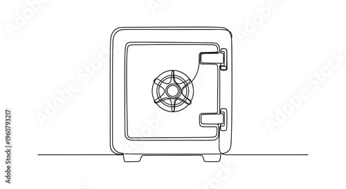 Minimalist Line Art of a Locked Safe, Symbolizing Security and Protection