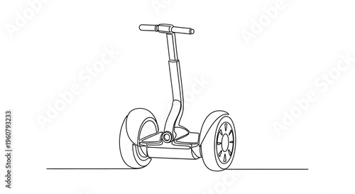 Minimalist Line Art of a Self-Balancing Scooter on White Background