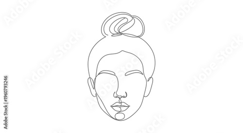 Minimalist Line Art of a Woman's Face with Hair Bun