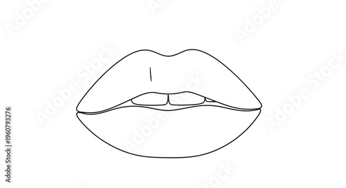 Minimalist Line Art of Full Lips with Subtle Smile