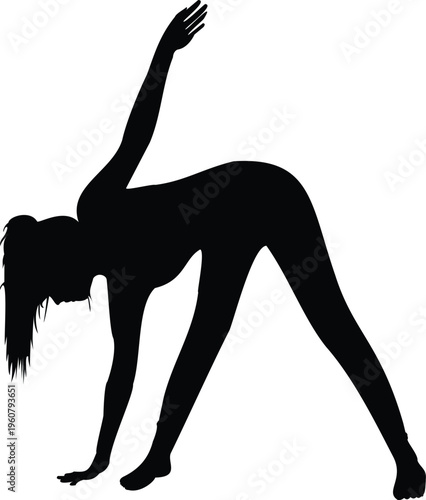 Black vector silhouette of a woman in a graceful yoga pose showing beauty fitness and artistic movement