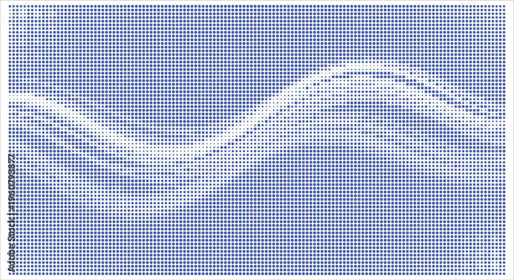 Fototapeta premium Blue halftone dots pattern with white wavy line design element isolated
