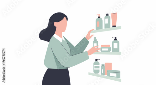 Woman Choosing Beauty Products on Shelves.