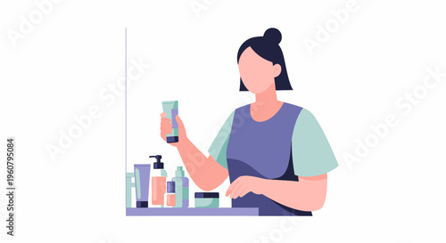 Woman Choosing Skincare Products for Daily Beauty Routine.