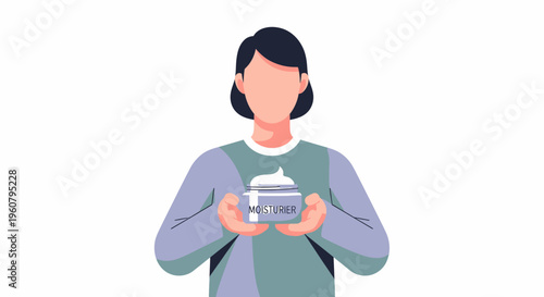 Woman Holding Skincare Cream Jar Product.