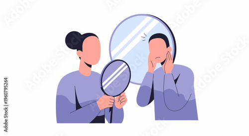 Woman Looking in Mirror at Reflection.