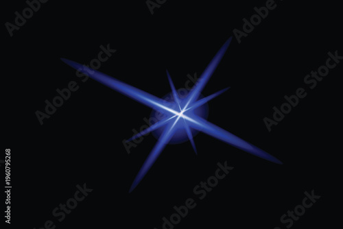 Blue light effect starburst on black background with radiating lines