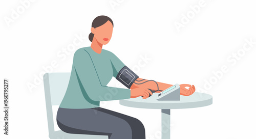 Woman Measuring Blood Pressure at Home Health Monitoring.