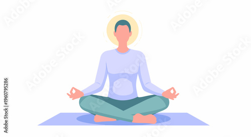 Woman Meditating in Lotus Pose on Yoga Mat.