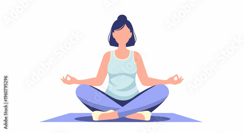 Woman Meditating in Lotus Pose on Yoga Mat.