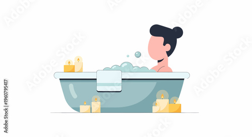 Woman Relaxing in Bubble Bath.