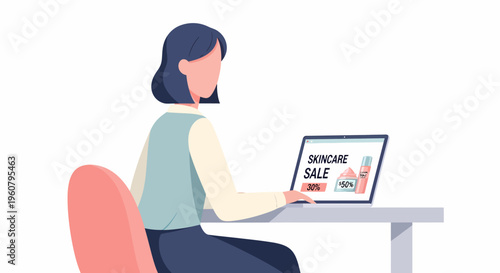 Woman Shopping Online for Skincare Products.