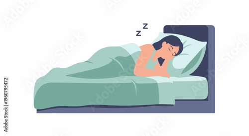 Woman Sleeping Peacefully in Bed with Zzz Symbols.