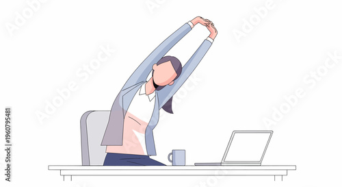 Woman Stretching at Office Desk.