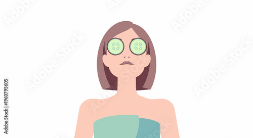 Woman with cucumber slices on eyes for spa treatment.
